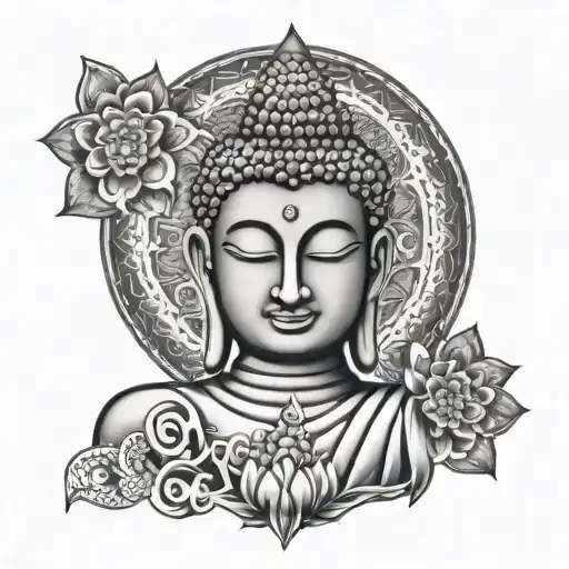 Buddha With Mandala Design Incorporating Elements