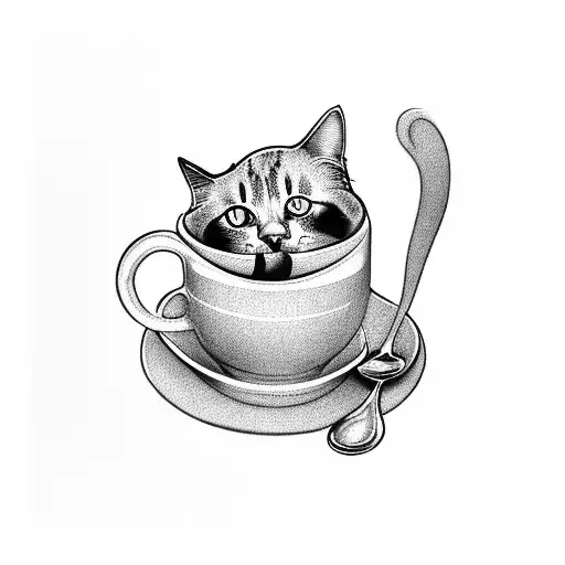 A Playful Design Featuring A Cat Enjoying A Cup Of Coffee