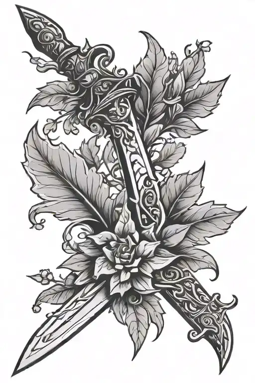 Traditional Dagger With Leaves And Branches Outwards