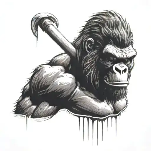 A Detailed Portrait Of King Kong With A Barber Pole Wrapped Around His Arm