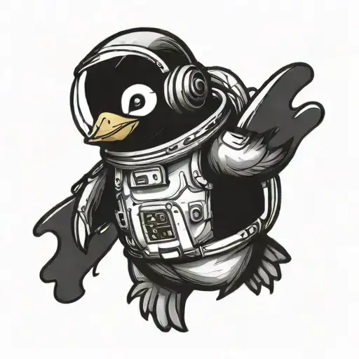 Cartoon Style Penguin As An Astronaut