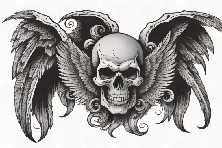 A Skull With Wings In Horror Style Illustration