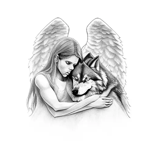 Two Angels Holding A Lone Wolf