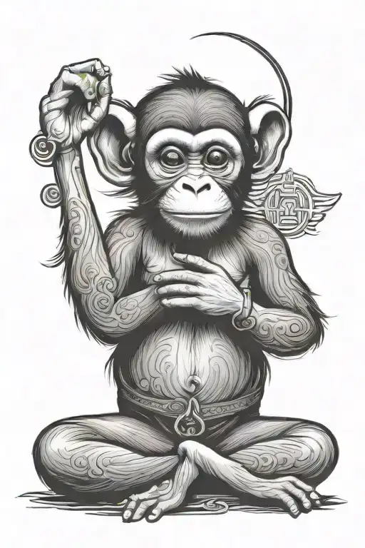 Simple Tattoo Of A Monkey Meditating That Looks At Peace Of Mind And Happy