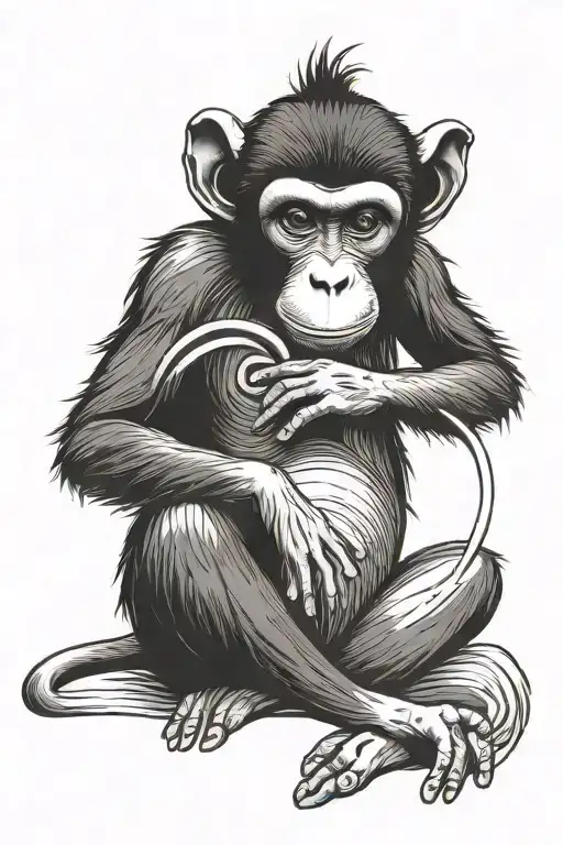 Simple Tattoo Of A Meditating Monkey That Looks At Peace Of Mind And Happy