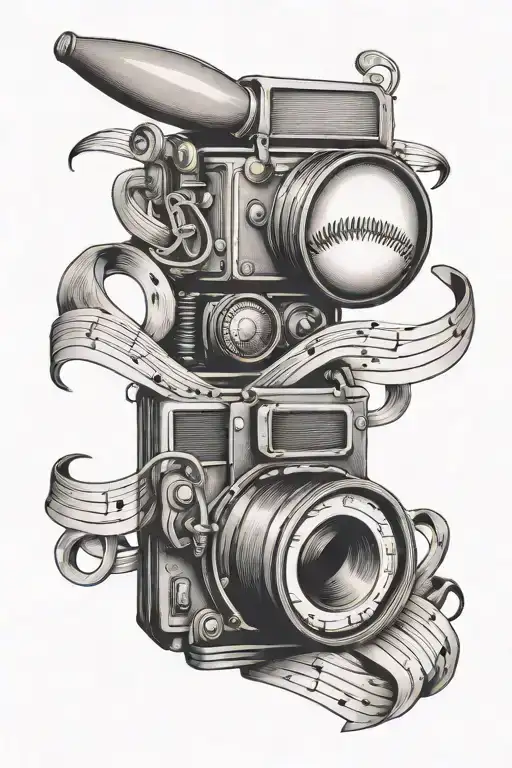 Baseball Camera Music Note Intertwined