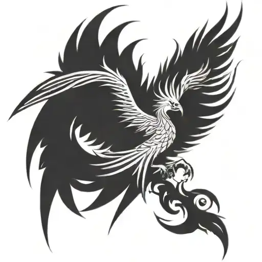 Phoenix Tattoo With Wings Wide Open And Has Strong Appearance