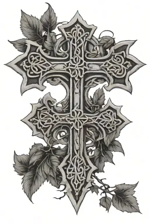 Stone Celtic Cross Ivy And Feathers Hanging Upside