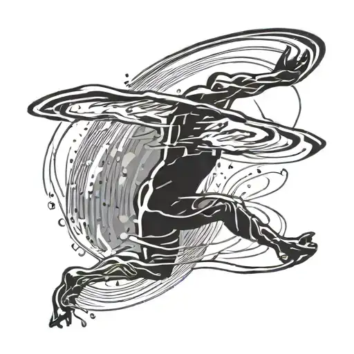 A Sleek Black And Grey Tattoo Of A Swimming Silhouette With A Tech-inspired Background