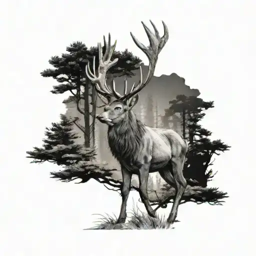 A Stag Walking In A Pine Forest