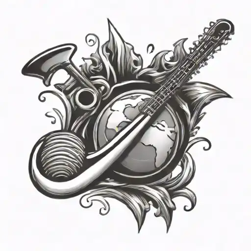 A Hockey Stick Morphing Into A Musical Note With A Globe In The Background