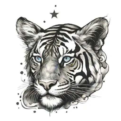 Tiger Eye Galaxy And Stars Surrounding Her Head Blue Eyes