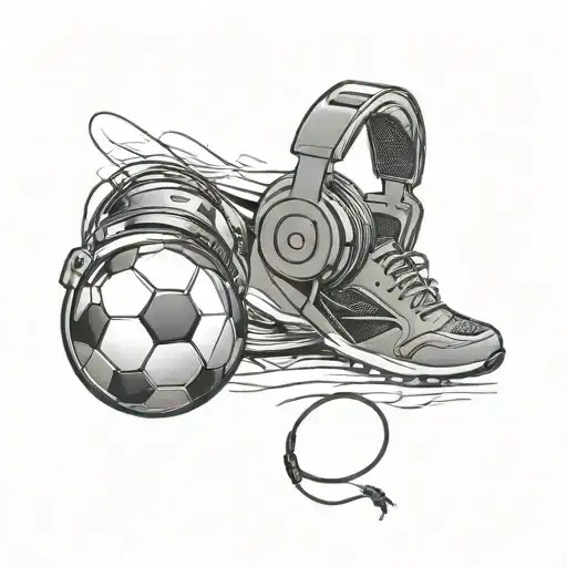 Football Ball And Headphones Surrounded