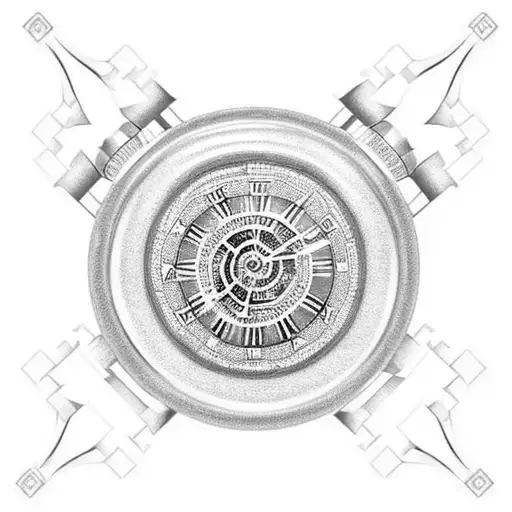 Gold Pocket Watch Surrounded By Gears And A Gold Chain With The Pi Symbol On The Face