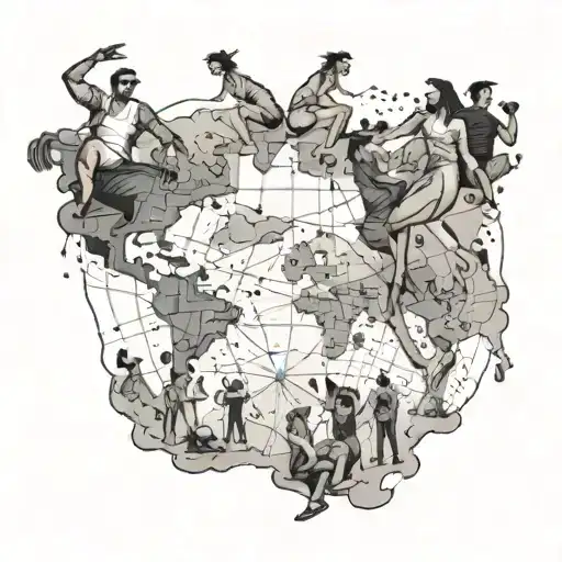 A Party Scene With Dancers In The Shape Of A Travel Map