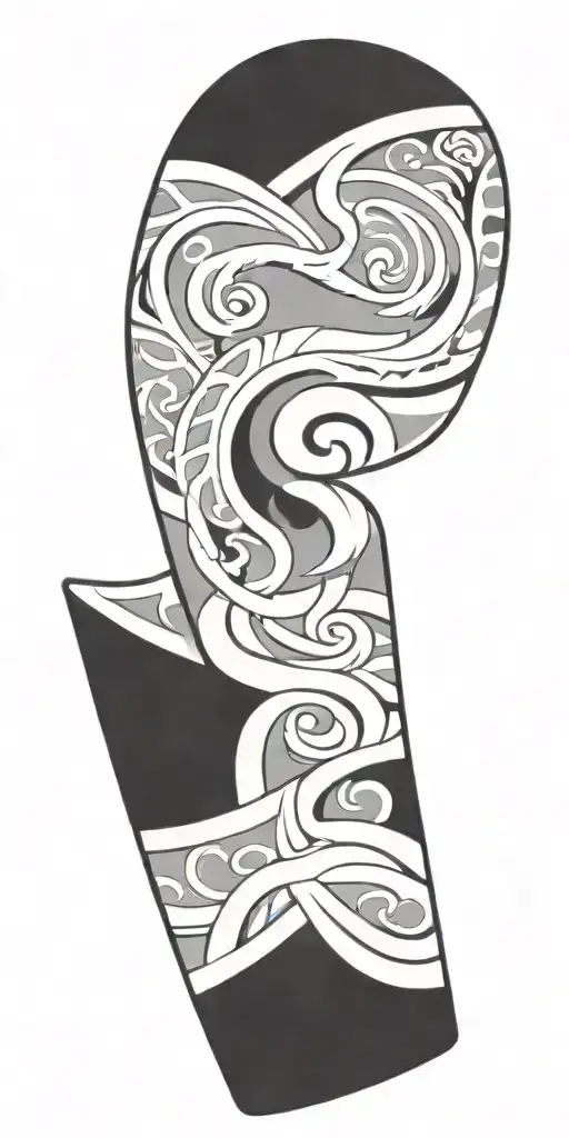 A Combination Of Maori Patterns And Soldier Symbols In A Black-grey Tattoo Design