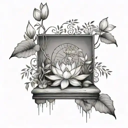 A Serene Reading Nook With A Lotus Flower And Japanese Wisterias As The Focal Point