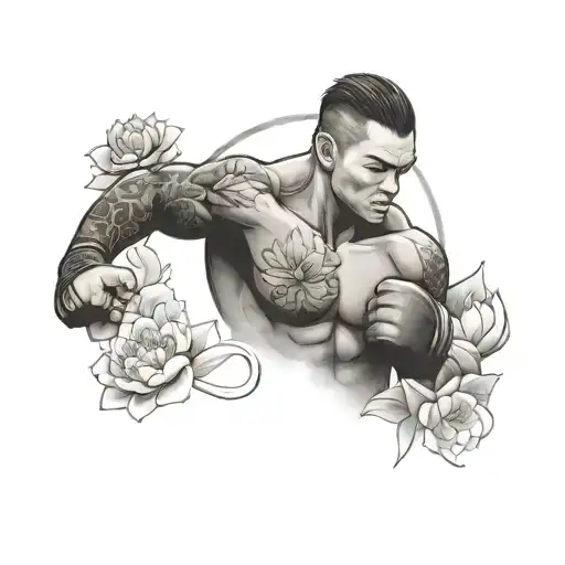 An Mma Fighter In A Fighting Stance Surrounded By Lotus Flowers