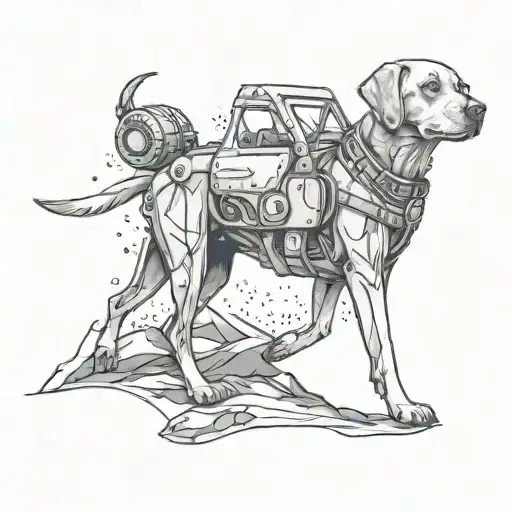 A Futuristic Fusion Of A Labrador Dog And A Jeep Wrangler Exploring A Radioactive Wasteland