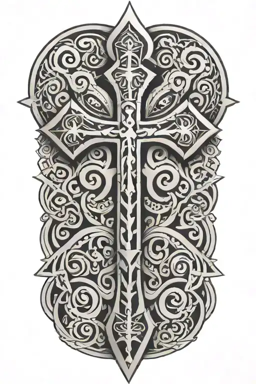 A Knight's Cross Adorned With Maori-inspired Geometric Patterns