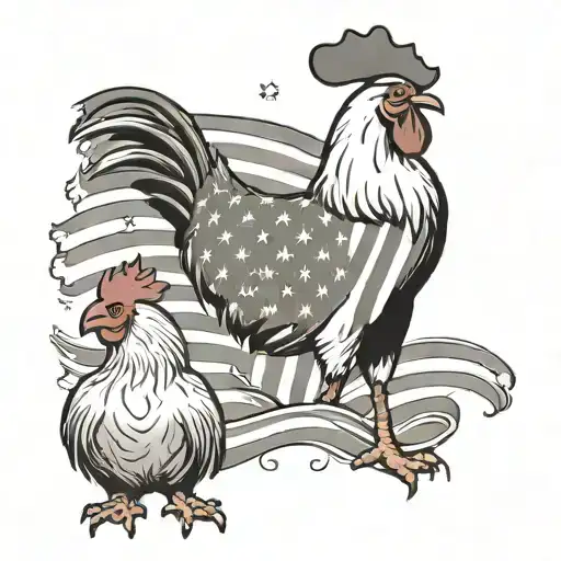 A Patriotic Design Featuring A Silhouette Of A Dog And A Chicken With An American Flag Background