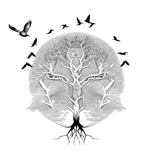 Tree Of Life And Death With Birds