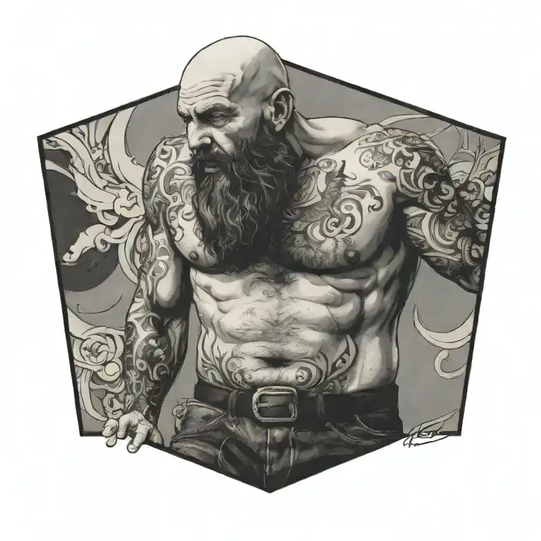 Bearded And Bald Man With Belly