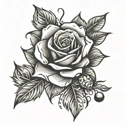 A Tribal Rose Design With Coffee Beans Scattered Around It