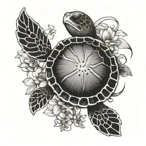Turtle Orchid Humminbird Mix Black With White Tattoo Design