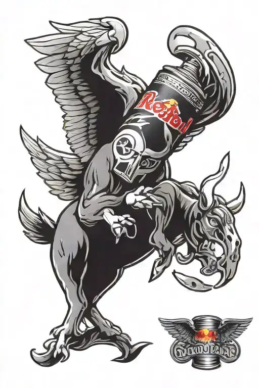 Red Bull Can With Bigman On The Can Instead Of Red Bull Poker Chip Halo Jack Playing Cards As Wings