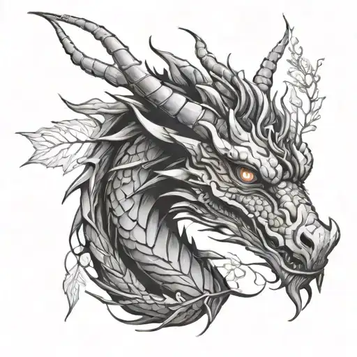 Dragon Head Wrapped In Rowan Leaves