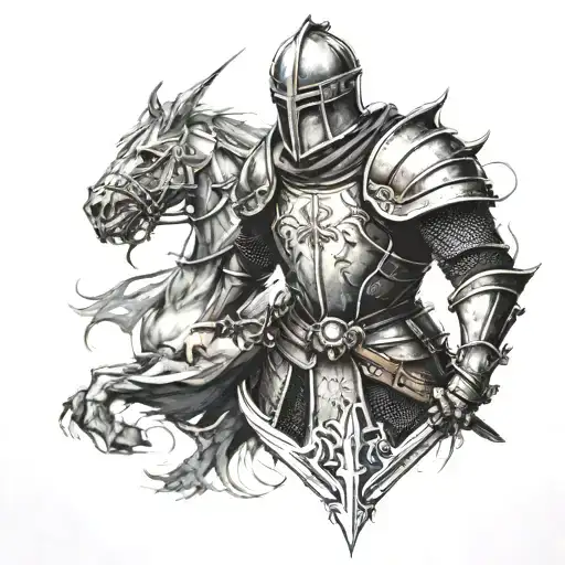 Black-grey Tattoo Of A Knight Battling Anxiety Demons