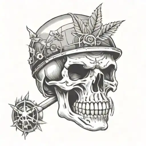 A Skull Wearing A Bicycle Helmet With Weed Joints As Eyes And A Tombstone In The Background