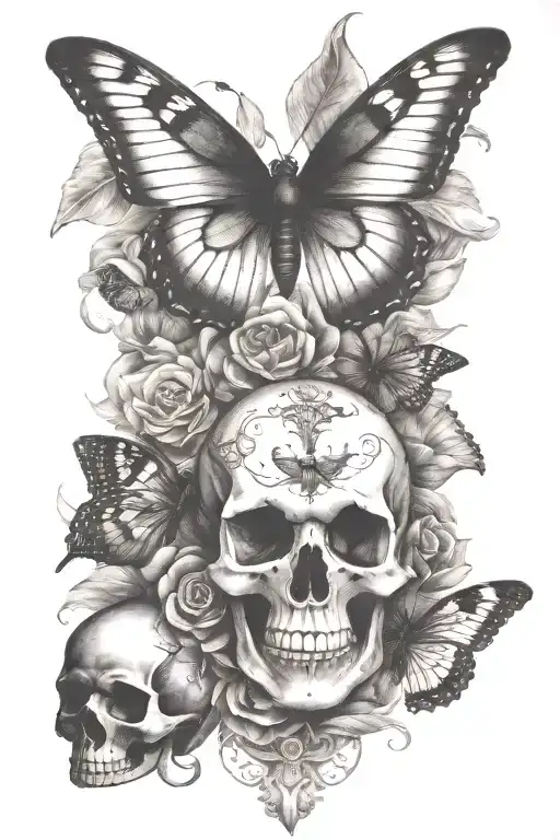Butterfly And Moth And Skull
