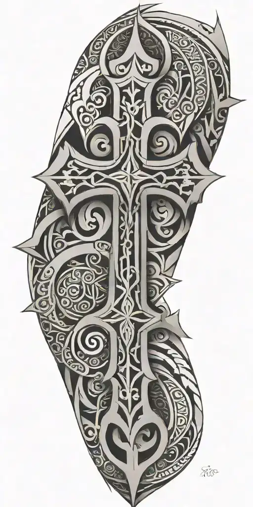 A Knight's Cross Adorned With Maori-inspired Geometric Patterns