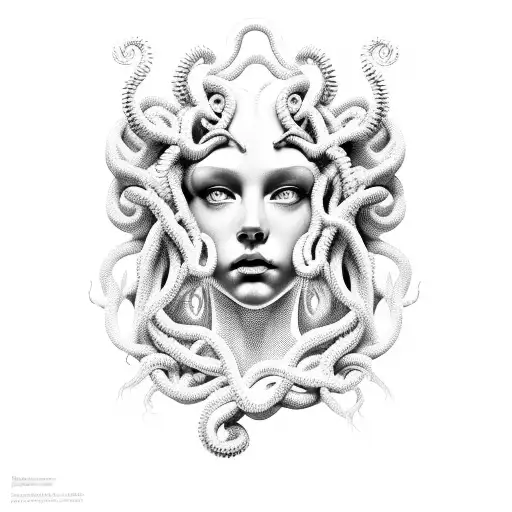 Medusa In A Black And Grey Portrait Style