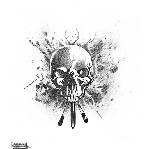 Ethereal Skull With Crossed Knives