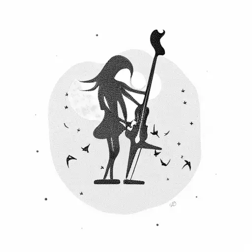 A Silhouette Of A Musician Playing A Bass Guitar Under A Moonlit Sky