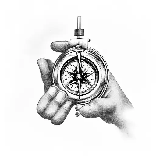 A Motorist's Hand Holding A Compass