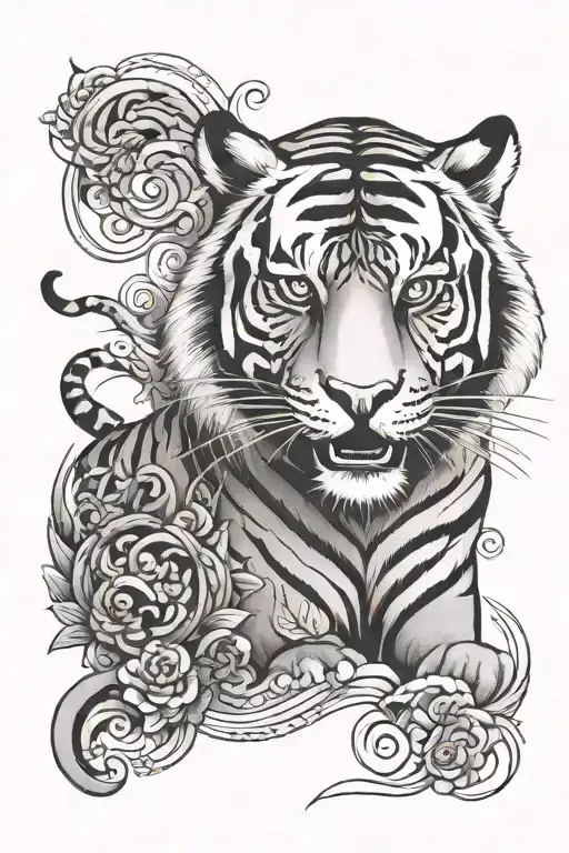 Indonesian Calligraphy Style Design Featuring Tiger