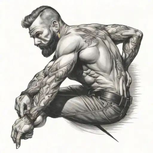 Bald Man In Leather Pants Only With Beard