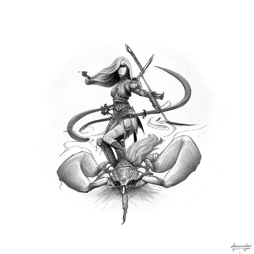 A Mystical Female Warrior Riding A Scorpion