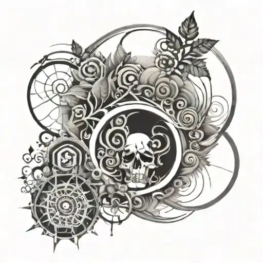 An Abstract Representation Of The Cycle Of Life With Elements Of Black-grey Shading