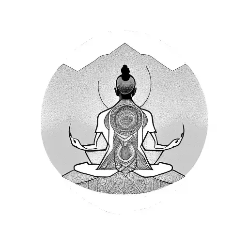 A Detailed Silhouette Of A Person Meditating On Top Of A Mountain Peak