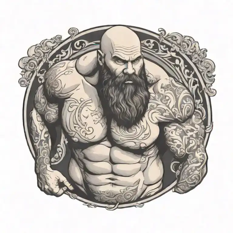 Bearded And Bald Muscle Man With Belly