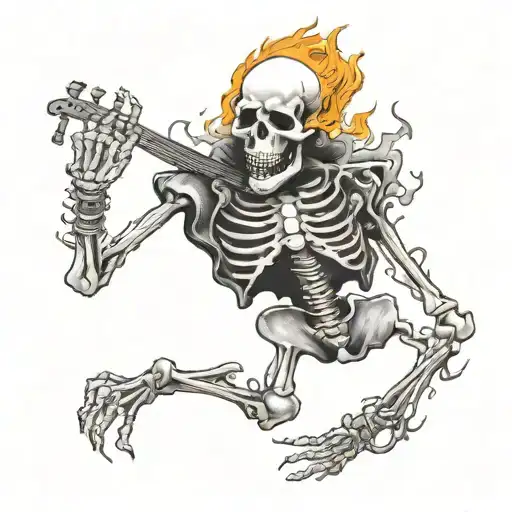 Rock And Roll Skeleton On Fire