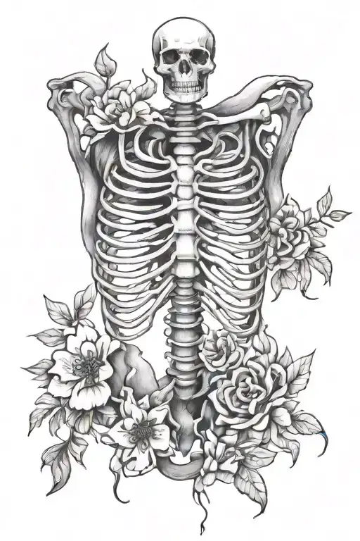Skeleton Of A Ribcage With Flowers Emerging From The Top
