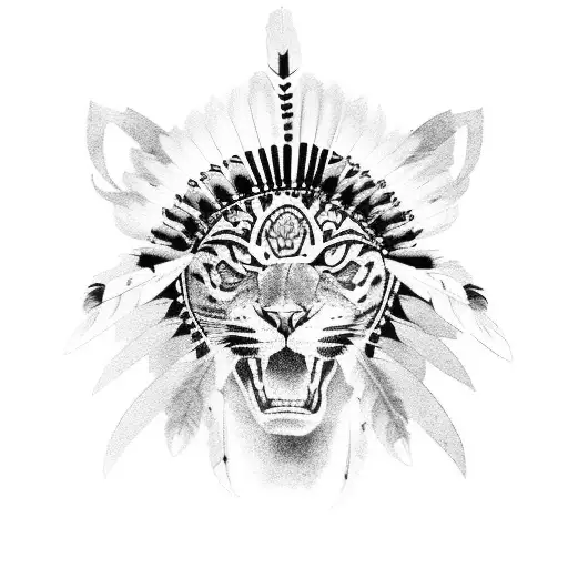 Native American Woman In Panther Headdress