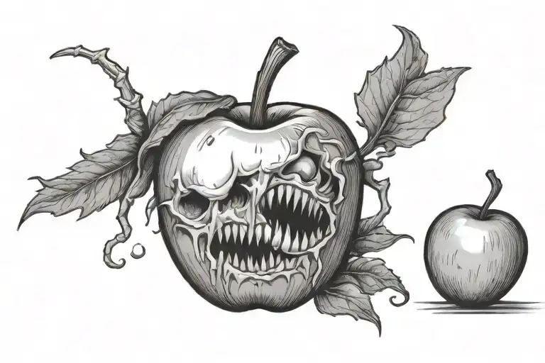 Rotten Apple With Worm And Rebel Flay In Background