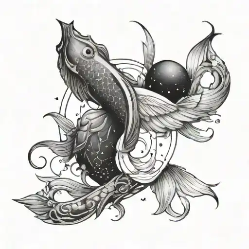 Design A Black And Grey Tattoo Of A Celestial Pisces And Aires Constellation Merging Together